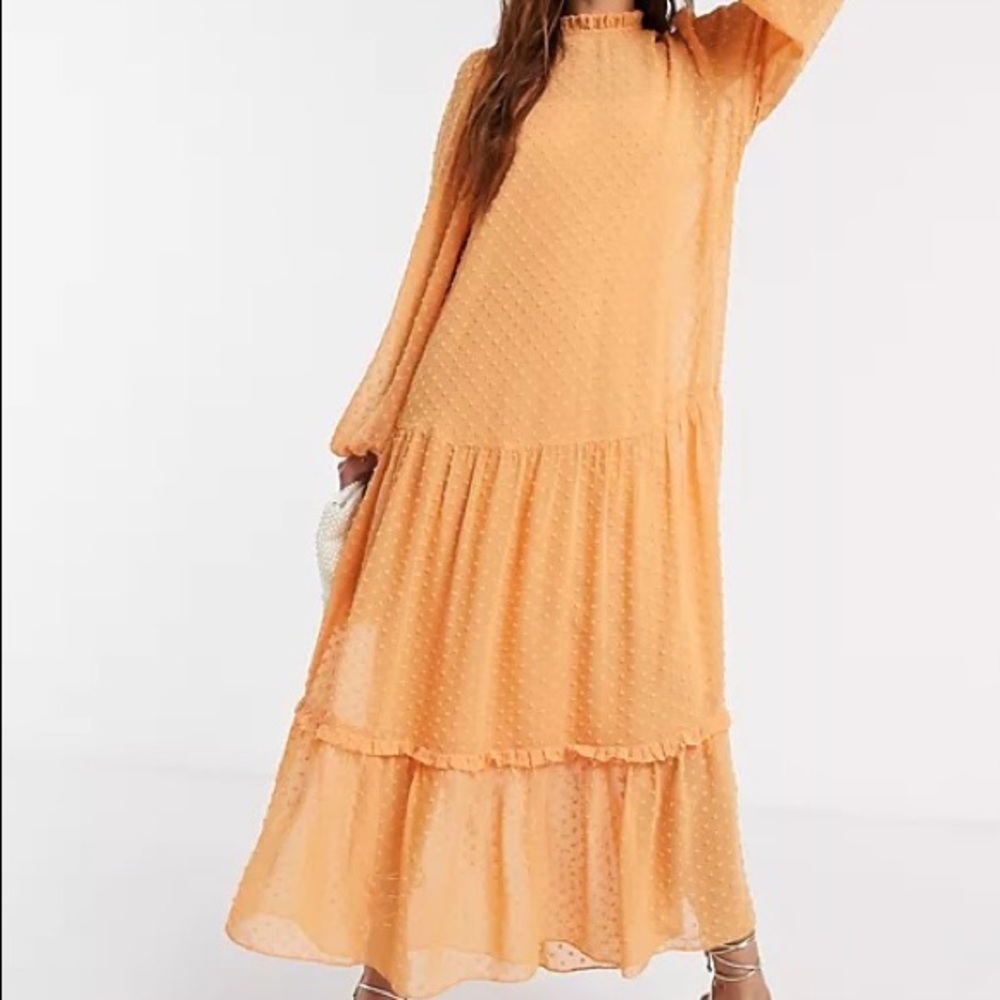 Peach Tiered Dobby/Peasant Dress